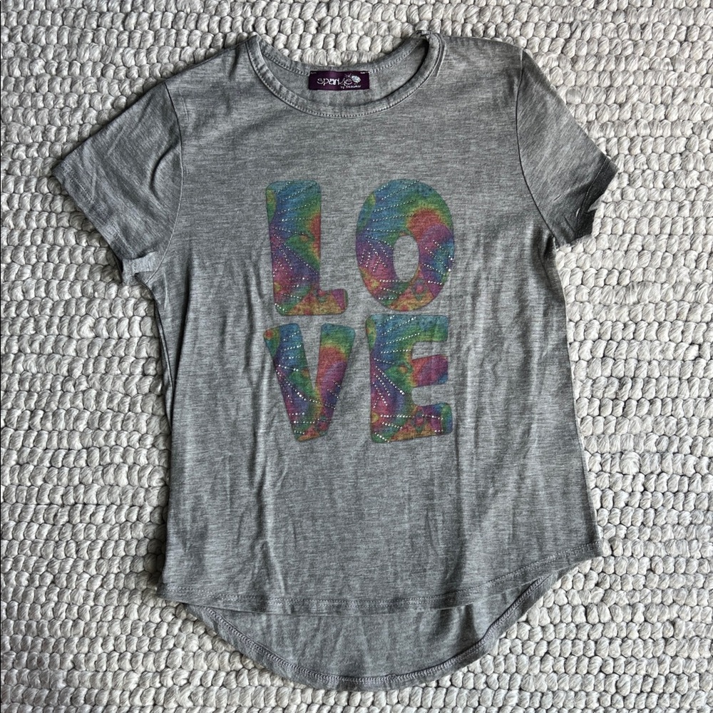 Sparkle by Stoopher Gray T-Shirt with Colorful Love Graphic